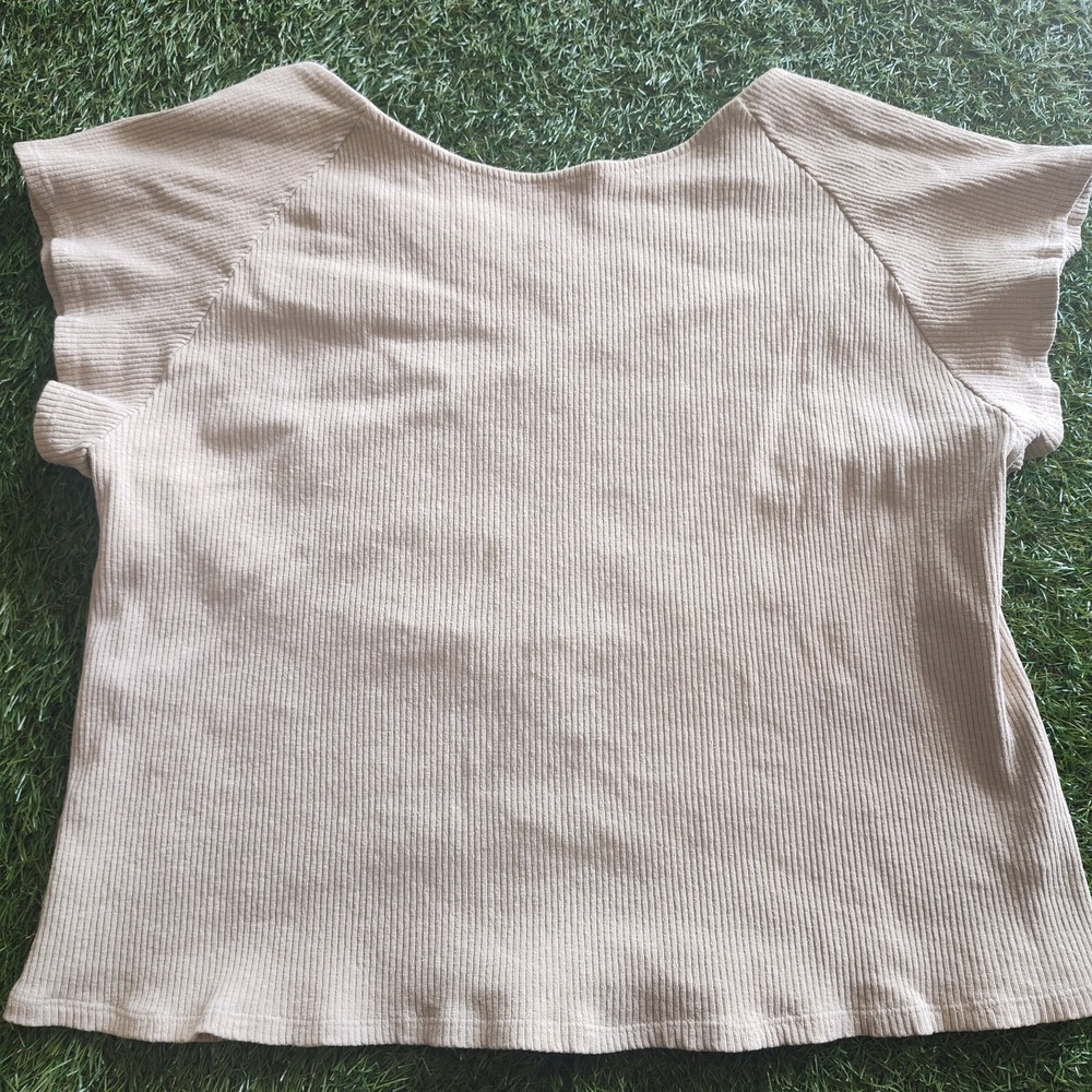 Aerie Ribbed Open Back Top Boat Neck Tan Size XXL American Eagle Light Brown